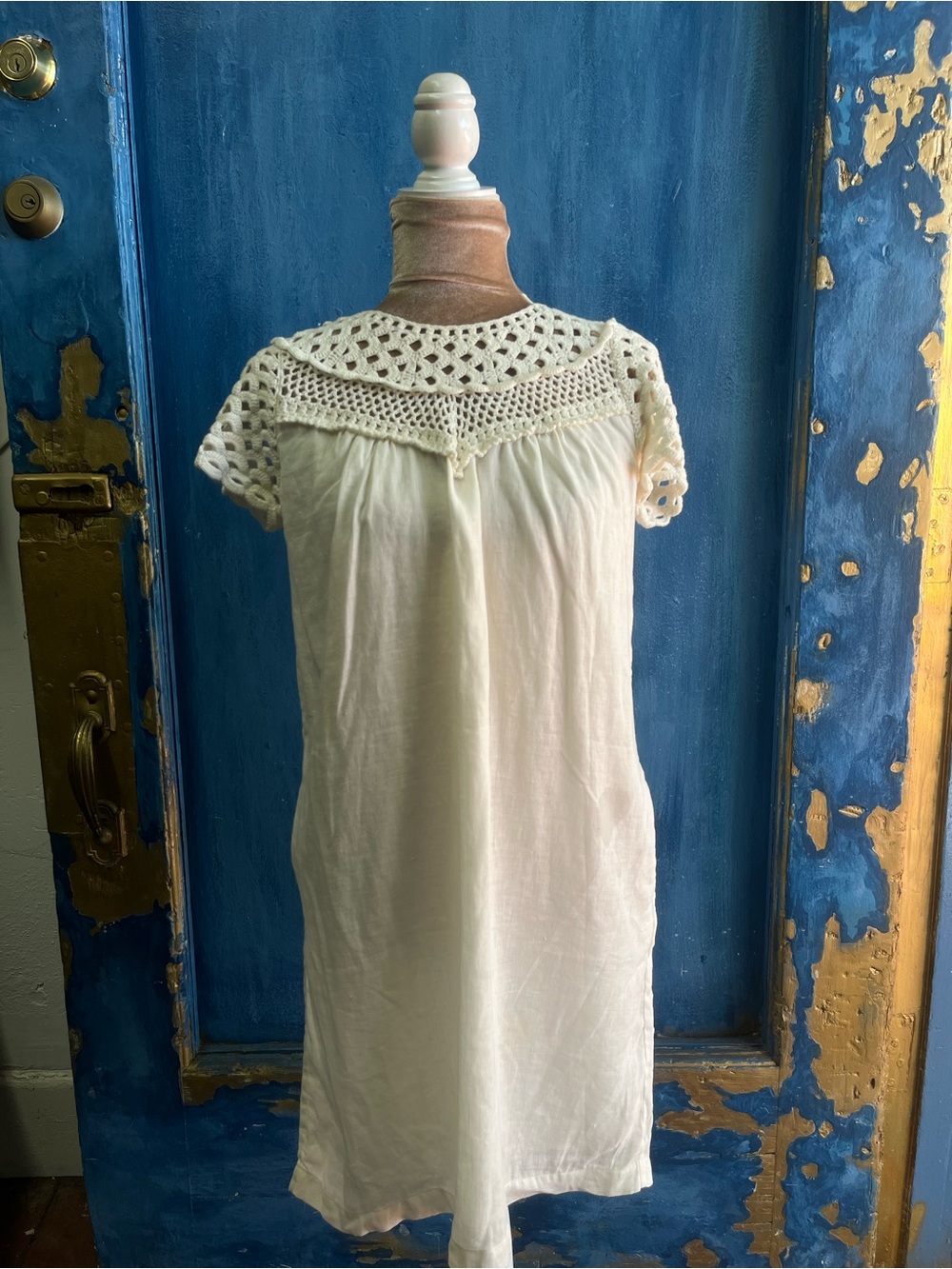 Calypso St. Barth Cream Crochet Yoke Tunic Top
